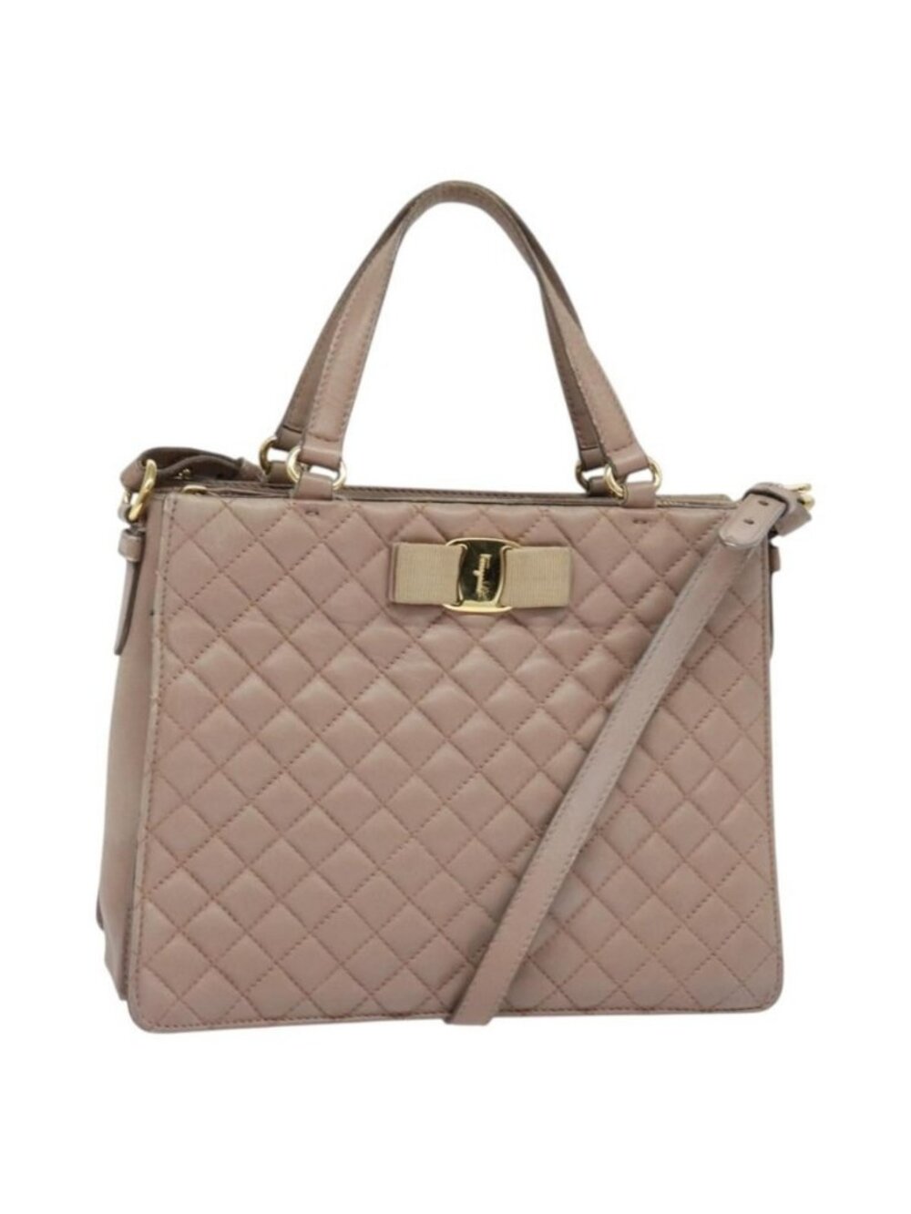 Authentic Salvatore Ferragamo Vala Shoulder Bag Leather Pink Gold